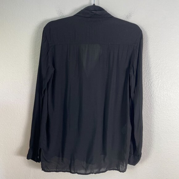 James Perse Womens Small Black Button Up Long Sleeve Blouse Shirt Lightweight - Picture 11 of 11